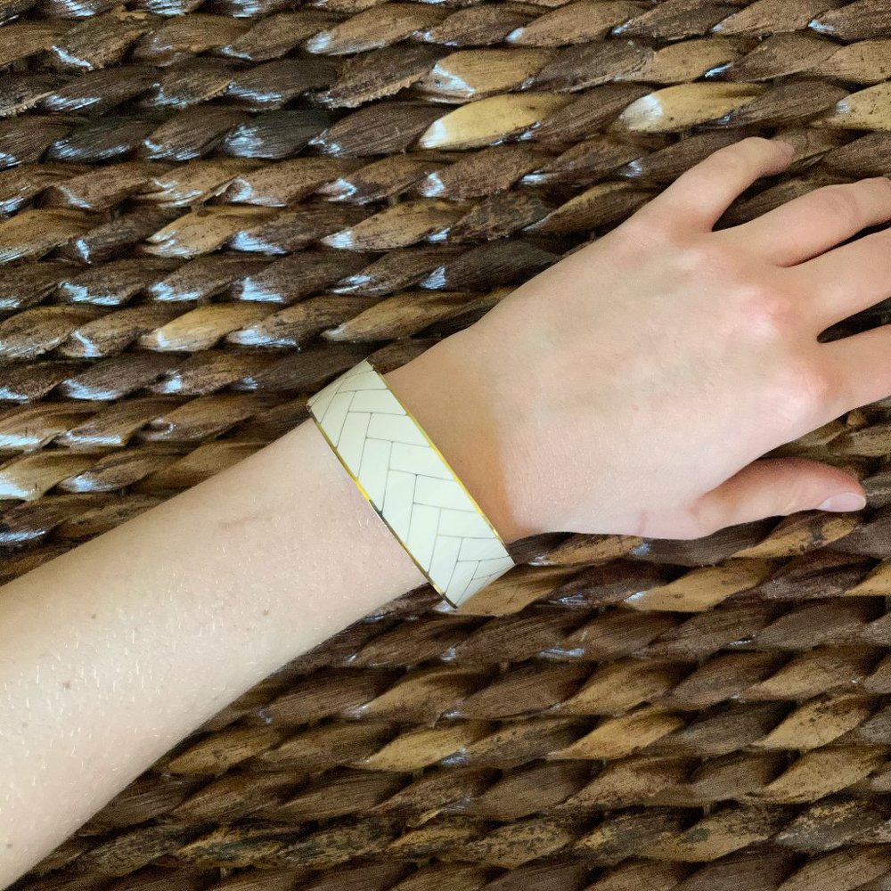 J. Crew Bangle in Enamel Ivory Gold Chevron